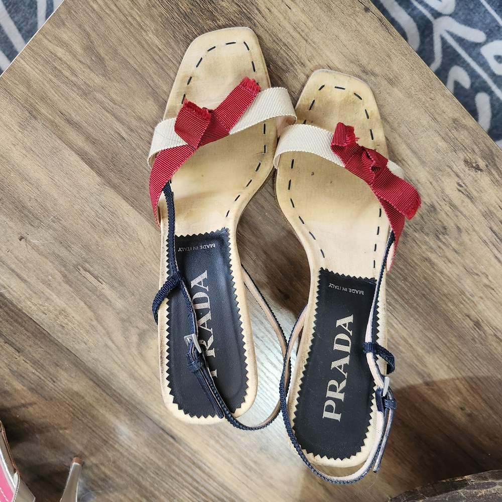 Prada Women's Red and Cream Strappy Sandals